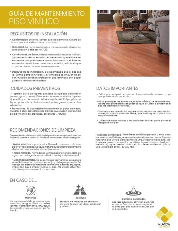 Guía de Mantenimiento Piso Vinílico en rollo