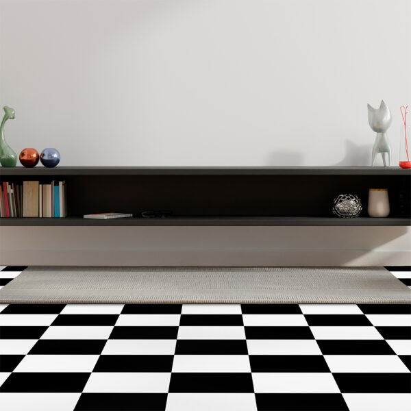Piso Vinílico - Tipo Ajedrez Blanco y Negro - Imagen 2