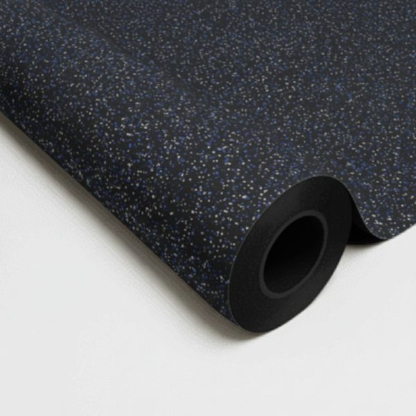 piso para gimnasio negro con puntos blancos y azules rollo